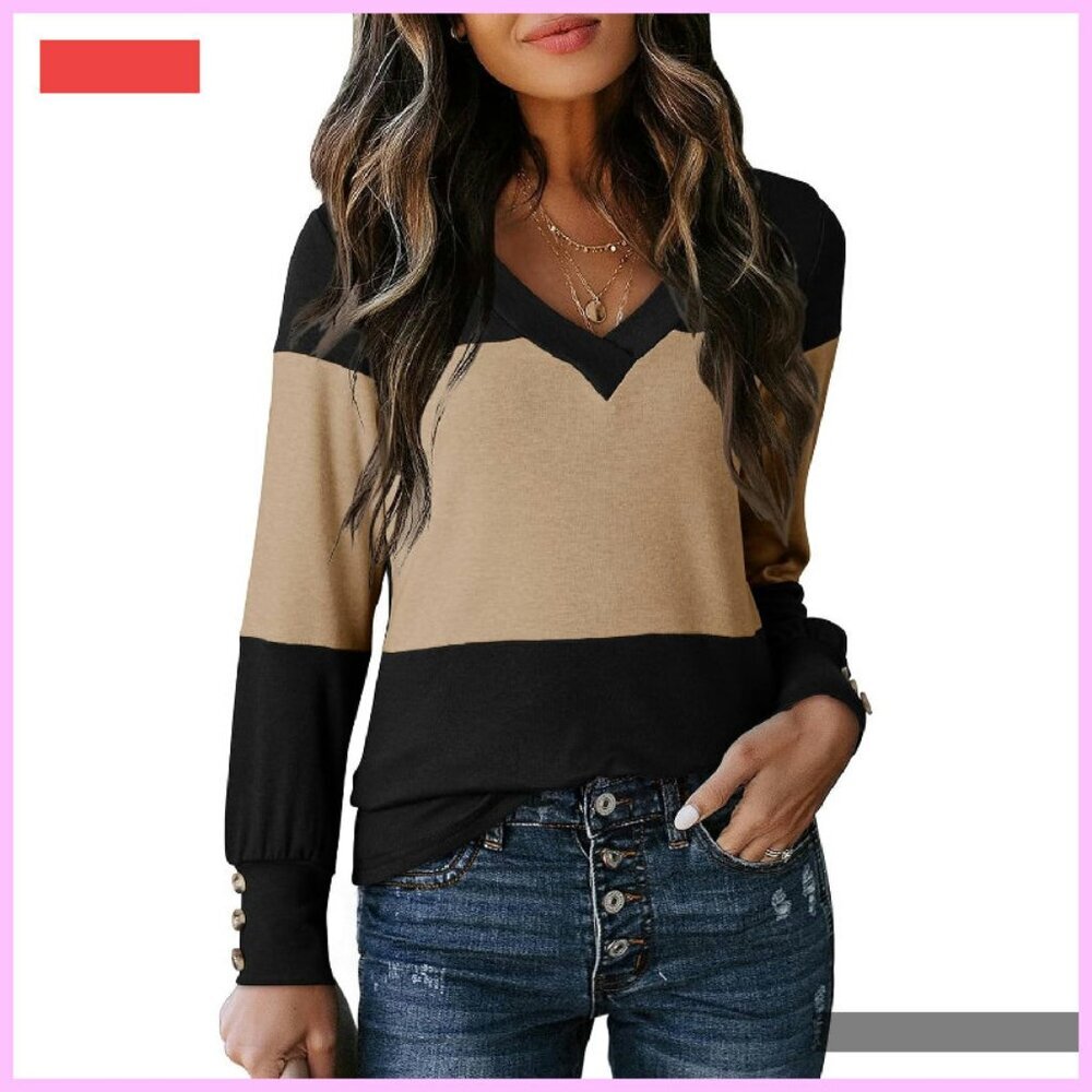 Long Sleeve V Neck Button Tunic Top Women's Fall Winter Fashion